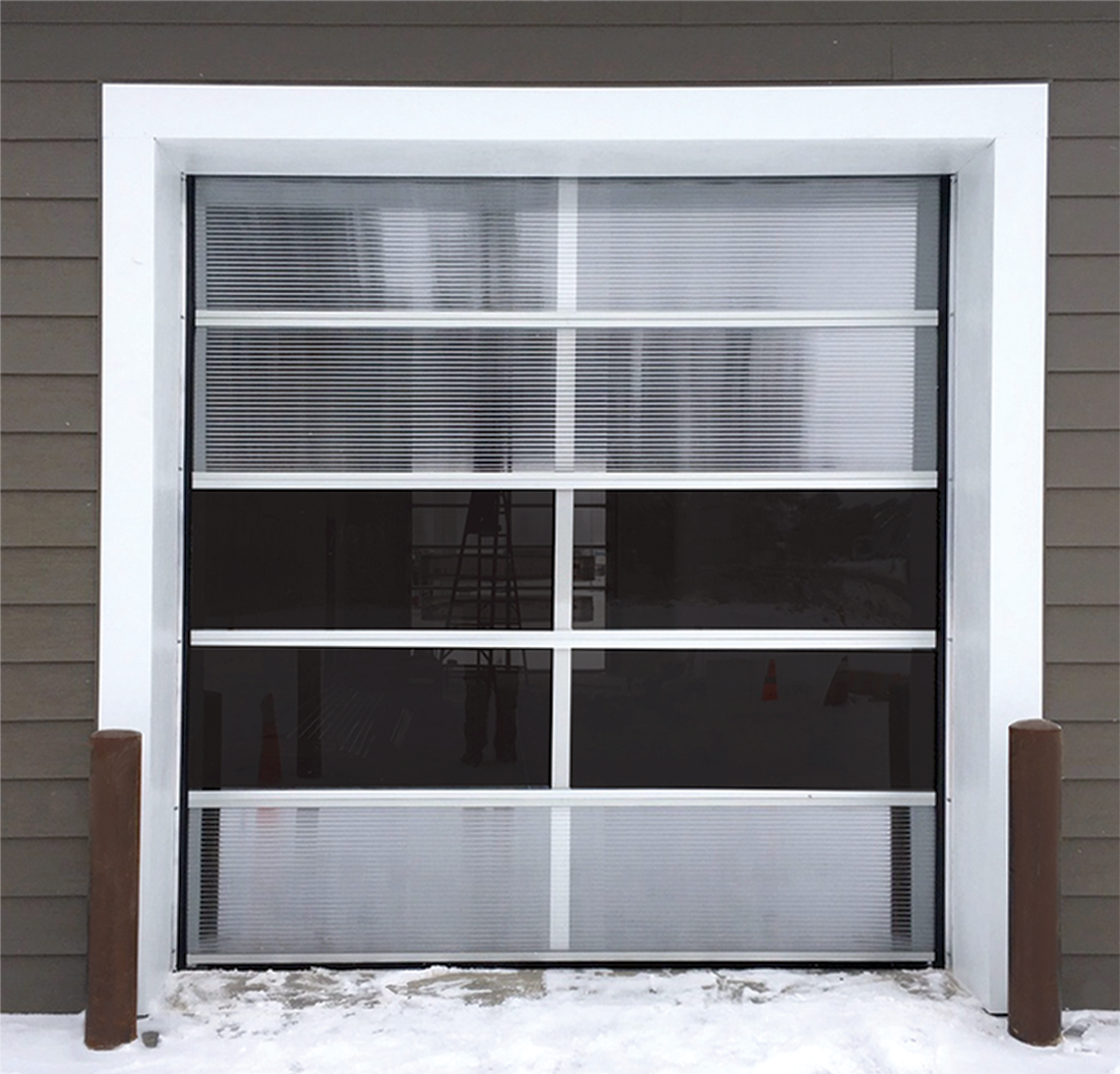 Glass panel garage door.