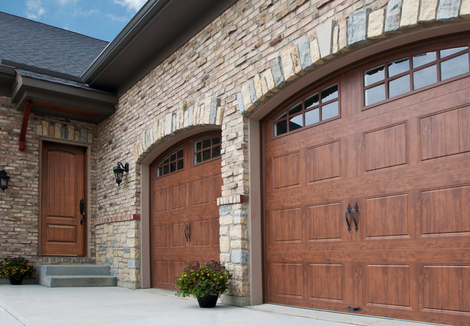 Brown garage doors.
