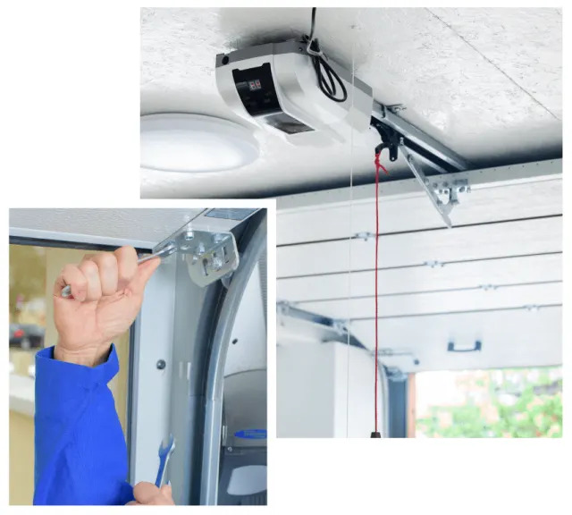 Person fixing garage door.